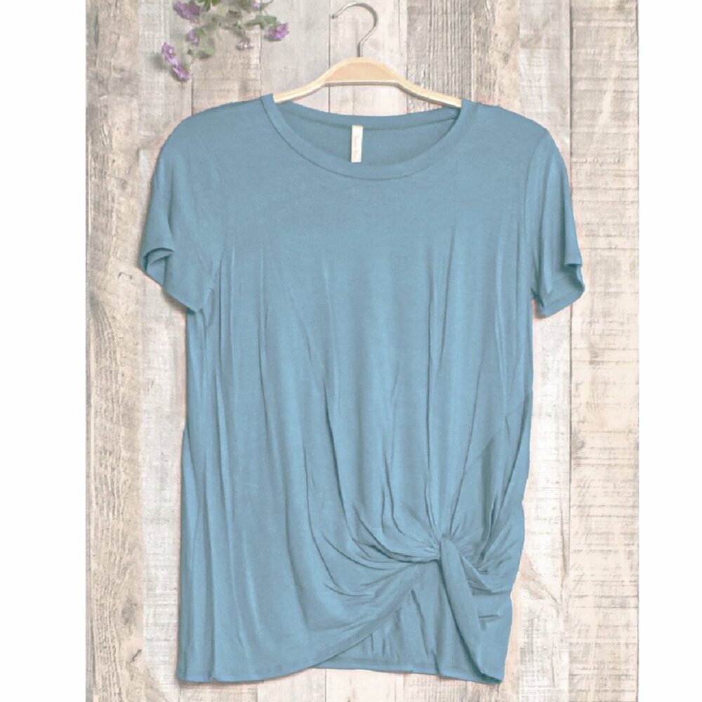 NWT  Solid Twist Tunic Top with Short Roll Cuff Sleeves